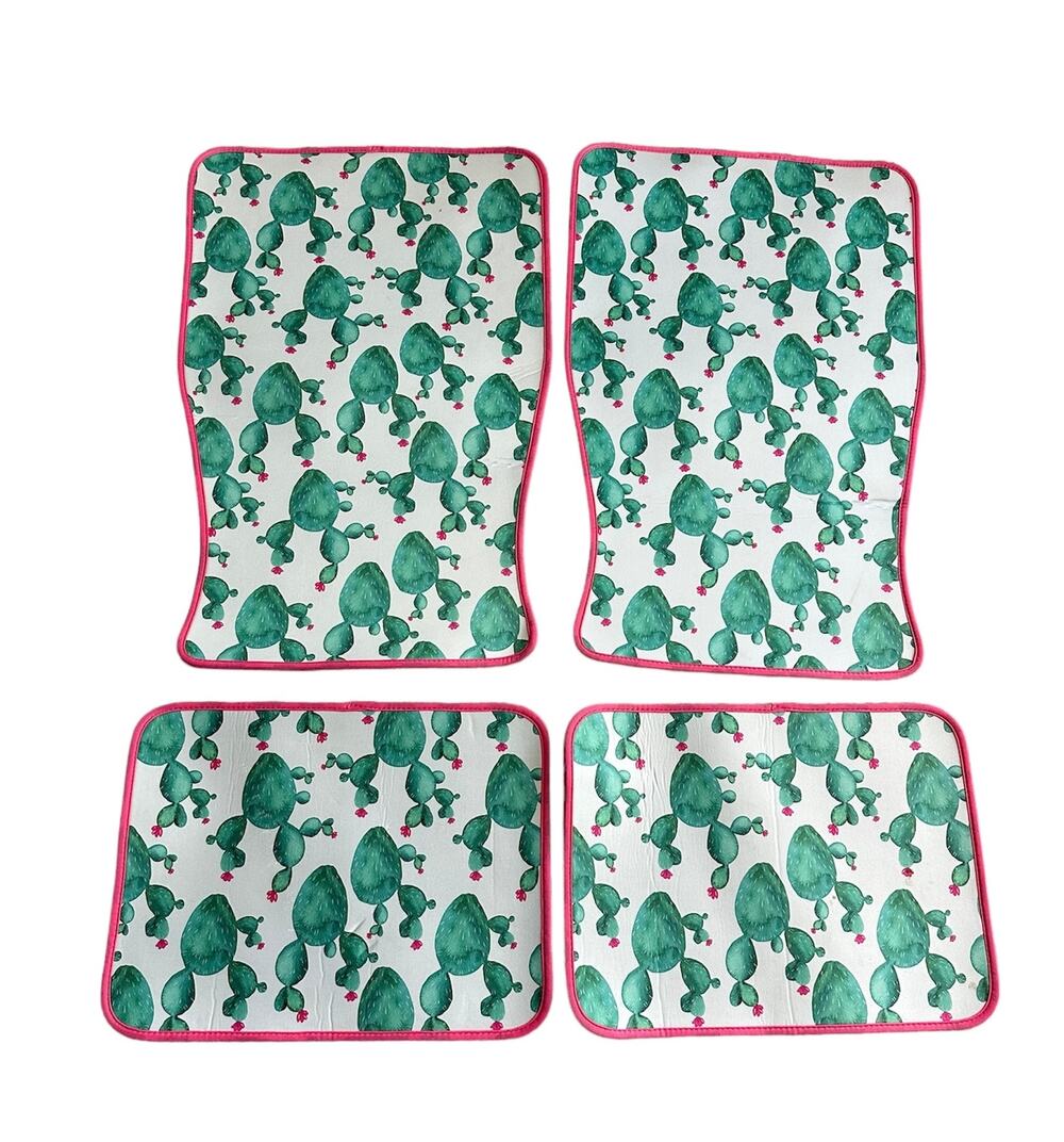 New Set of 4 White Pink Green Cactus Succulent Car Mats